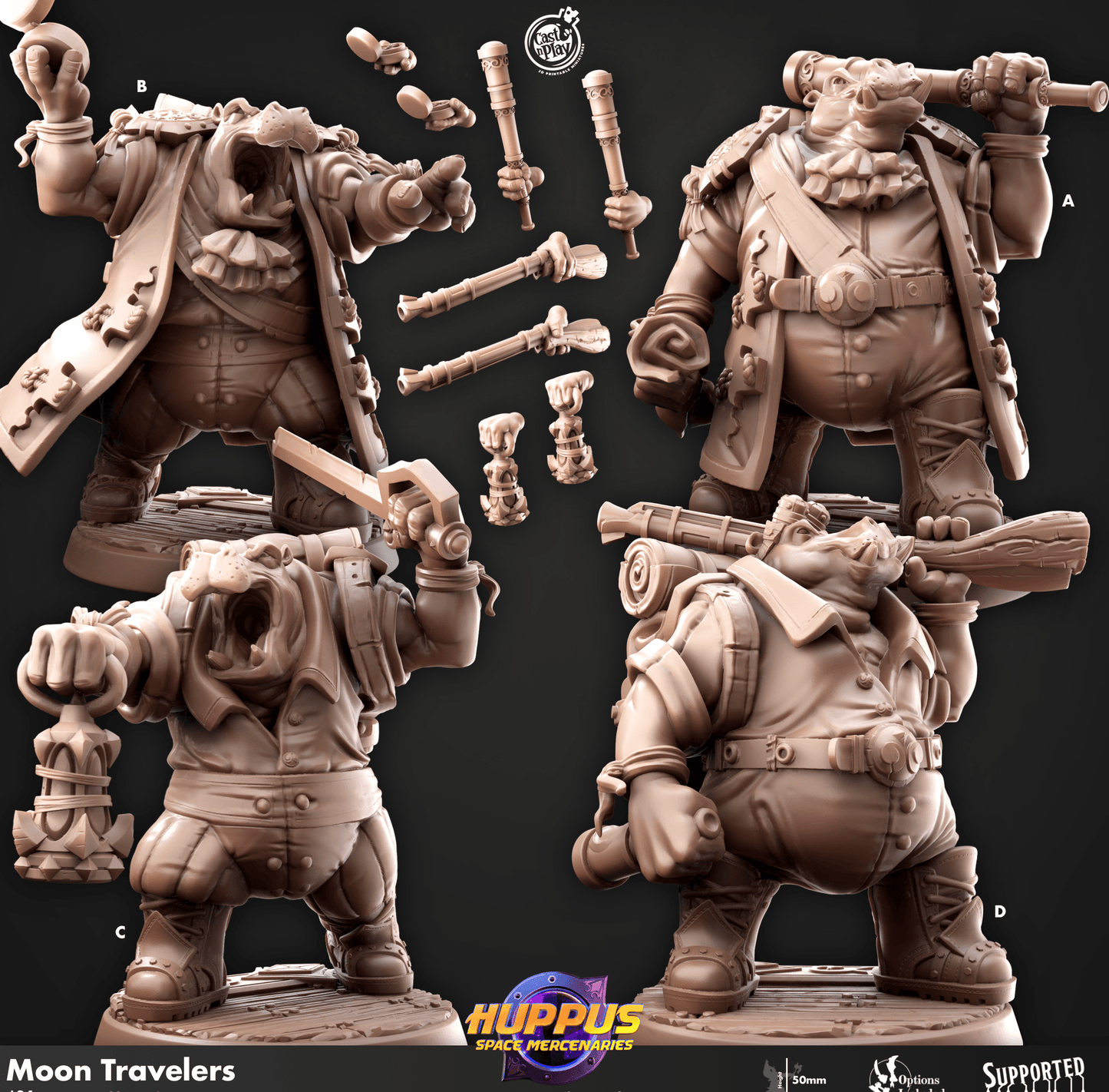 3D Printed Cast n Play 631 Moon Travelers Huppus, Space Mercenaries Set 28mm 32mm D&D