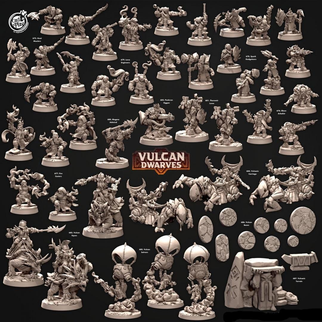 3D Printed Cast n Play 684 Vulcanic Carriage Vulcan Dwarves Set 28mm 32mm D&D
