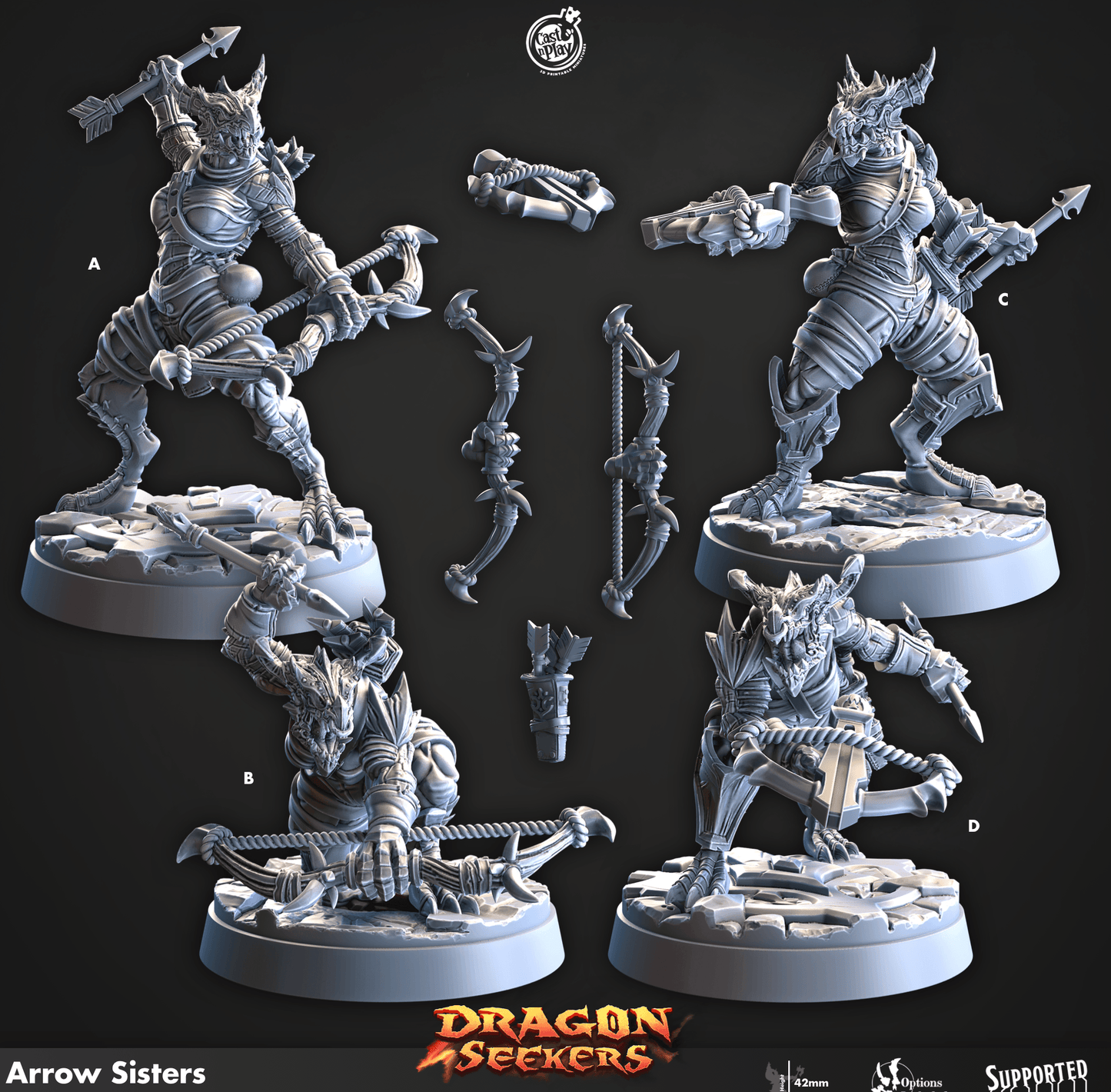 3D Printed Cast n Play Arrow Sisters Dragon Seekers 28 32mm D&D