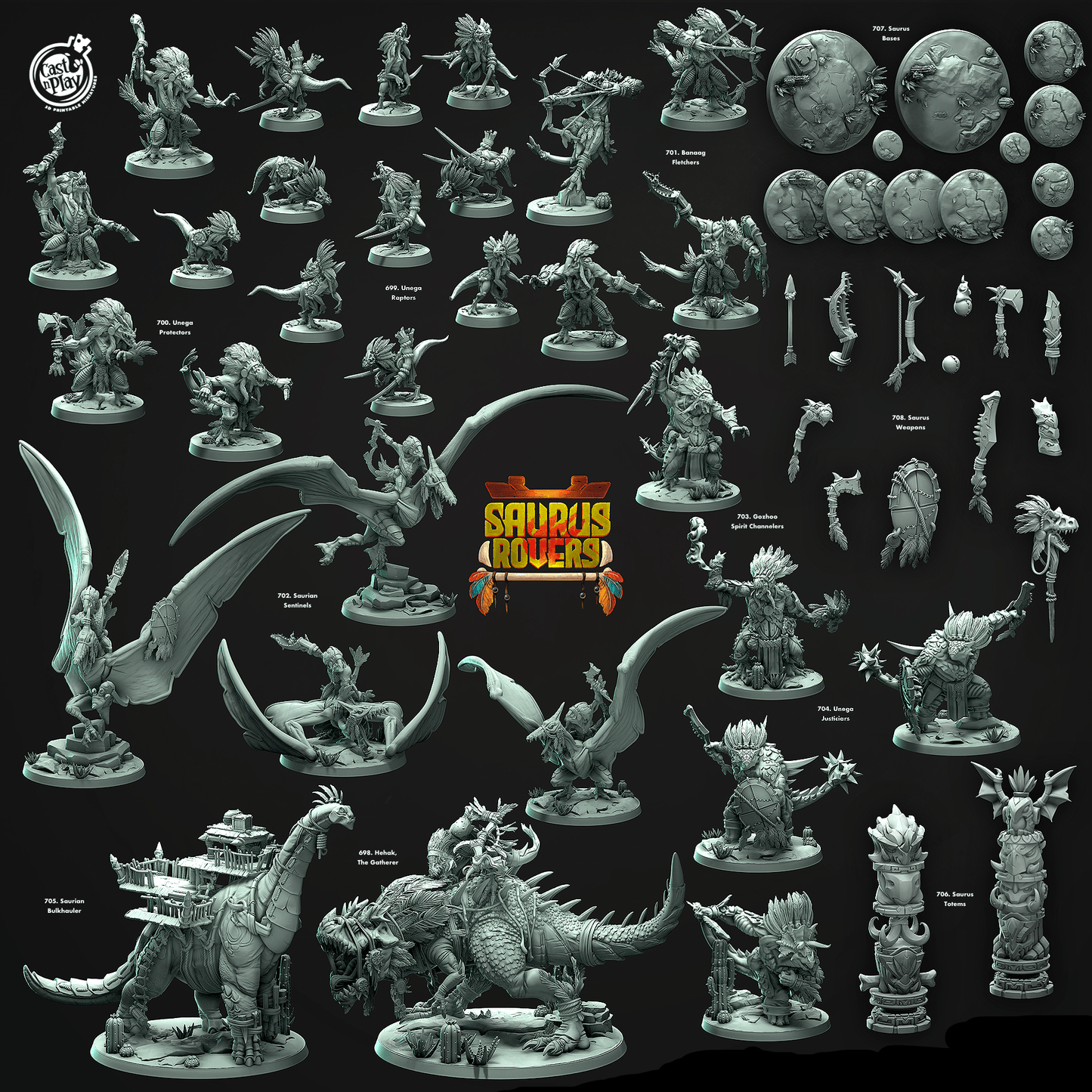 3D Printed Cast n Play Banaag Fletchers Saurus Rovers Set 28mm 32mm D&D