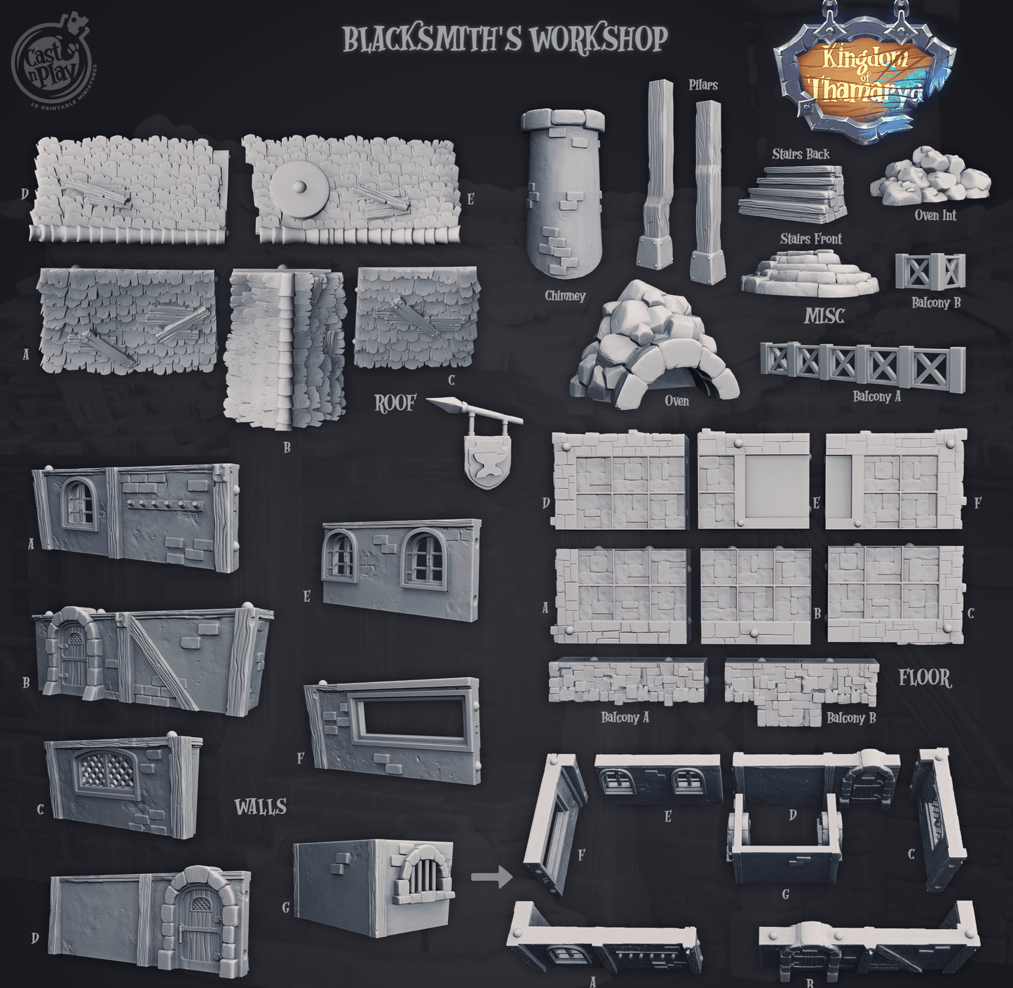 3D Printed Cast n Play Blacksmith's Workshop Kingdom Of Thamarya 28mm 32mm D&D
