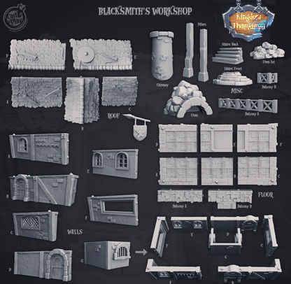 3D Printed Cast n Play Blacksmith's Workshop Kingdom Of Thamarya 28mm 32mm D&D