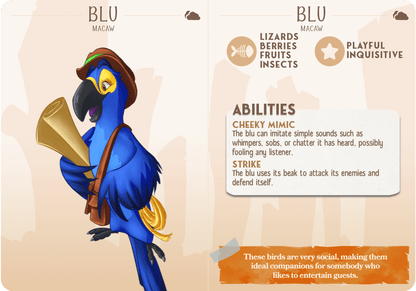 3D Printed Cast n Play Blu - Blue Macaw Parrot Companions 28mm 32mm D&D