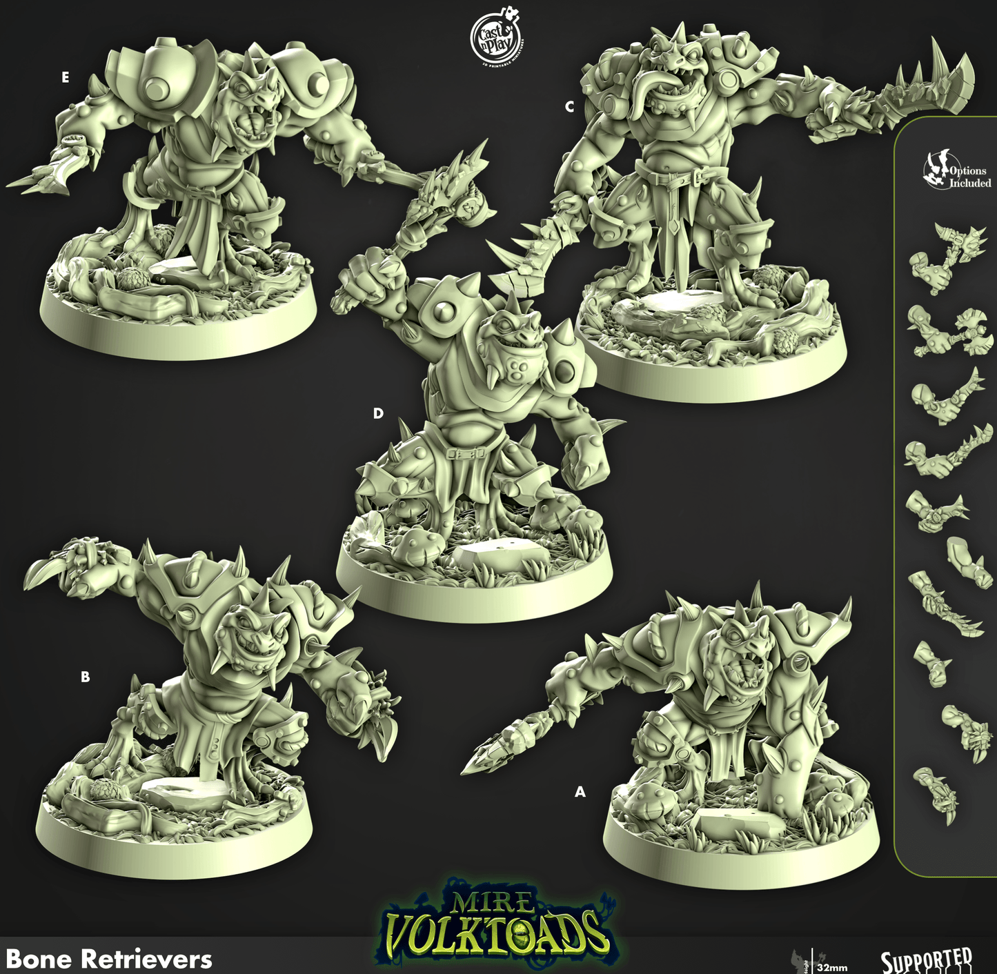 3D Printed Cast n Play Bone Retrievers Mire Volktoads Set 28mm 32mm D&D