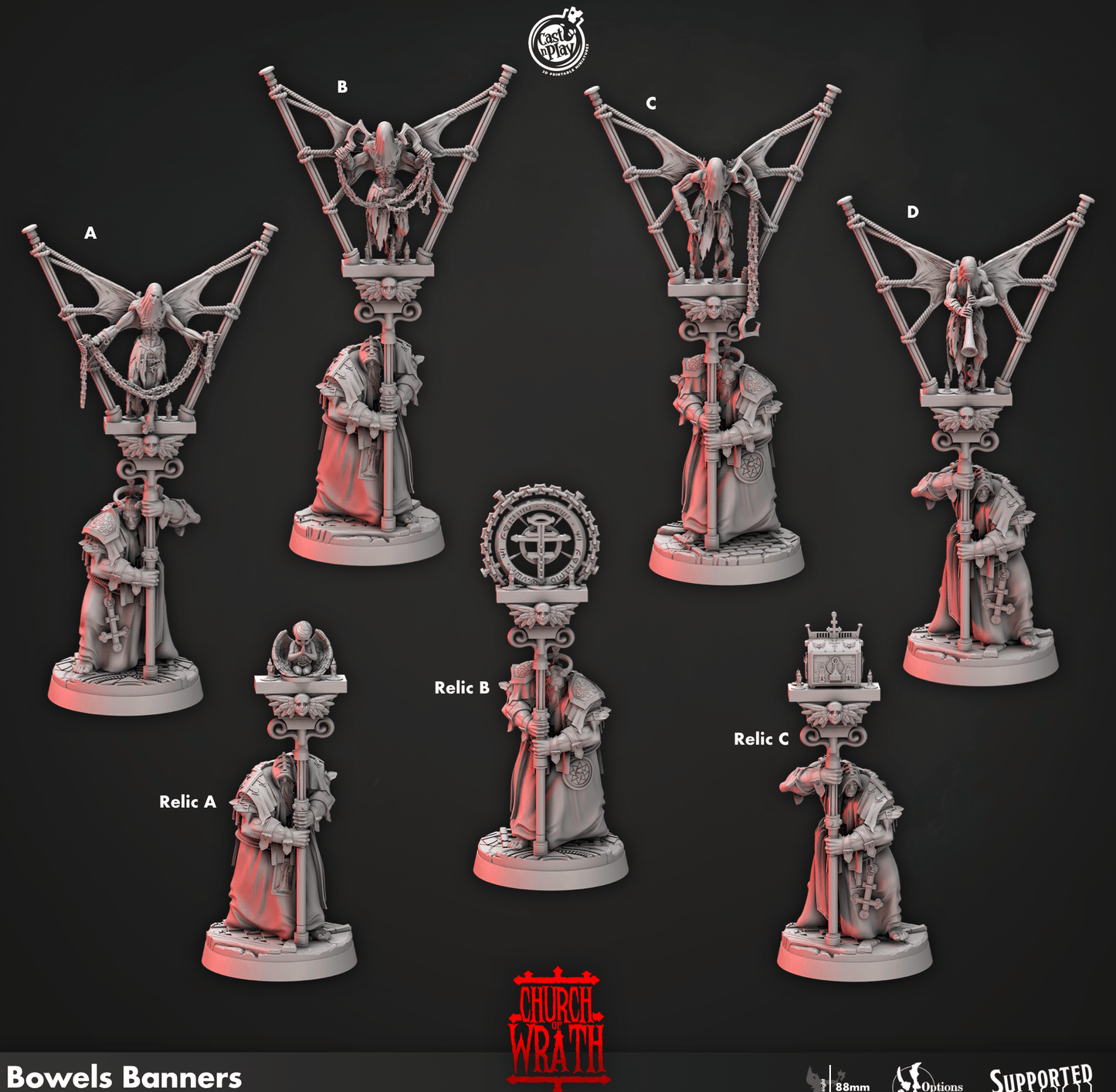 3D Printed Cast n Play Bowels Banners Church of Wrath 28mm 32mm D&D