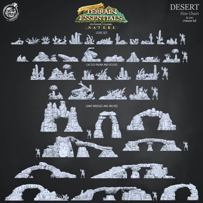 3D Printed Cast n Play Cactus, Fauna and Rocks Desert Terrain Set Terrain Essentials Nature 28mm 32mm D&D