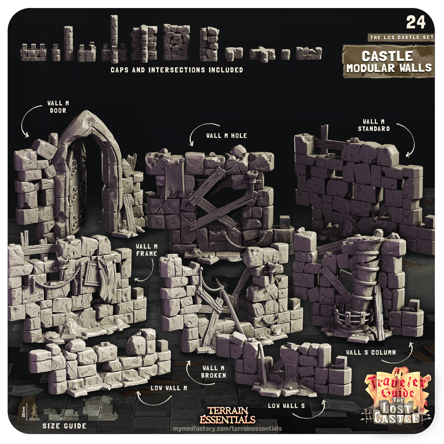 3D Printed Cast n Play Castle Modular Walls The Lost Castle Terrain Set 28mm 32mm D&D