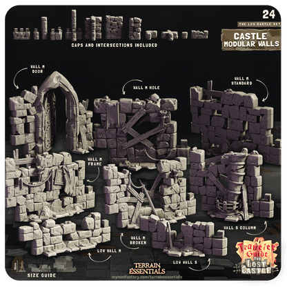 3D Printed Cast n Play Castle Modular Walls The Lost Castle Terrain Set 28mm 32mm D&D