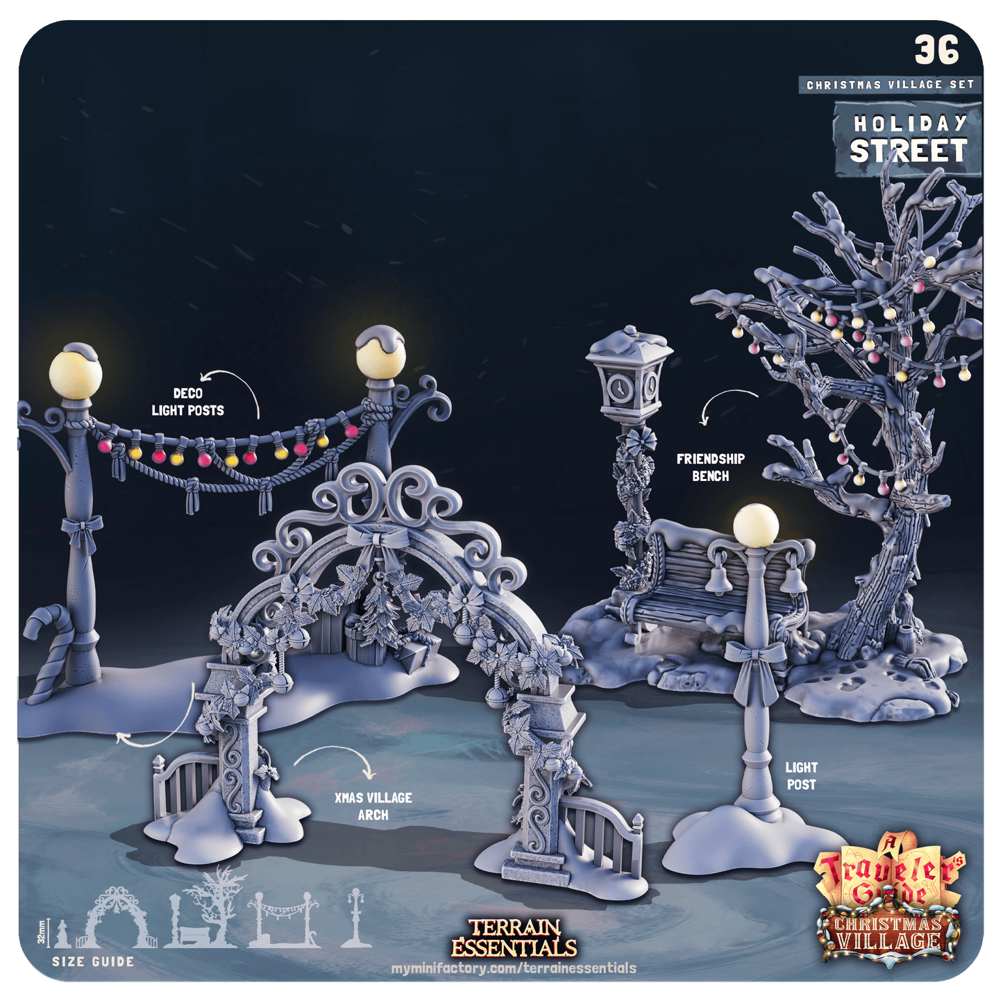 3D Printed Cast n Play Christmas Village Terrain Set 28mm 32mm D&D