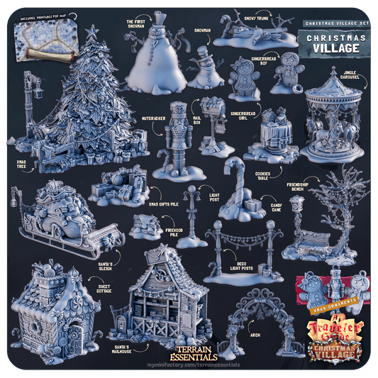 3D Printed Cast n Play Christmas Village Terrain Set 28mm 32mm D&D