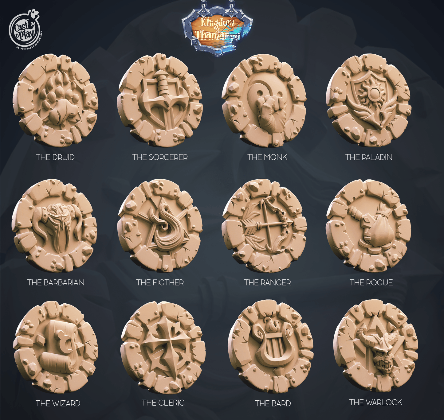3D Printed Cast n Play Class Tokens 28mm 32mm D&D