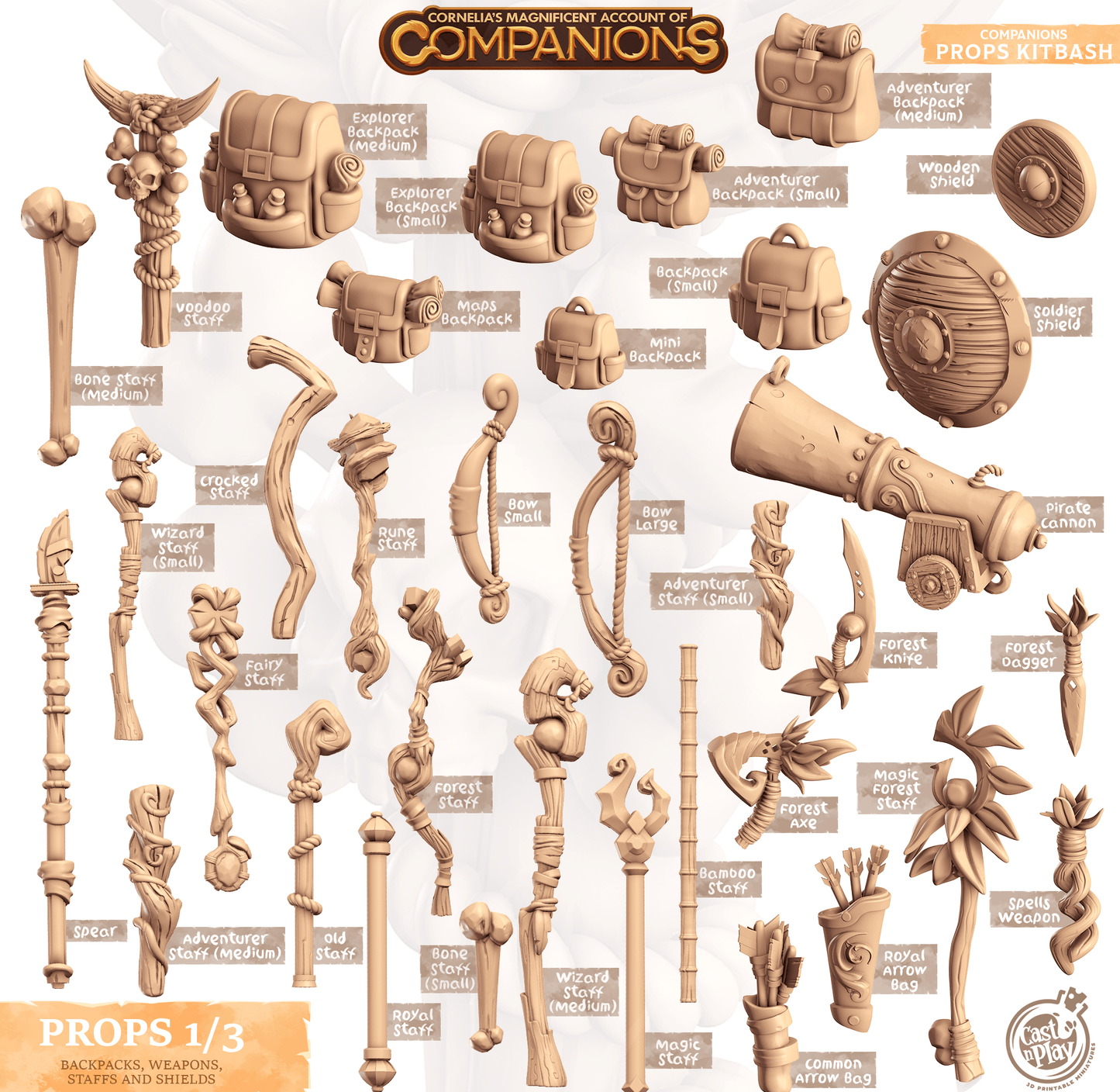 3D Printed Cast n Play Companion's Props Kitbash Companions 28mm 32mm D&D