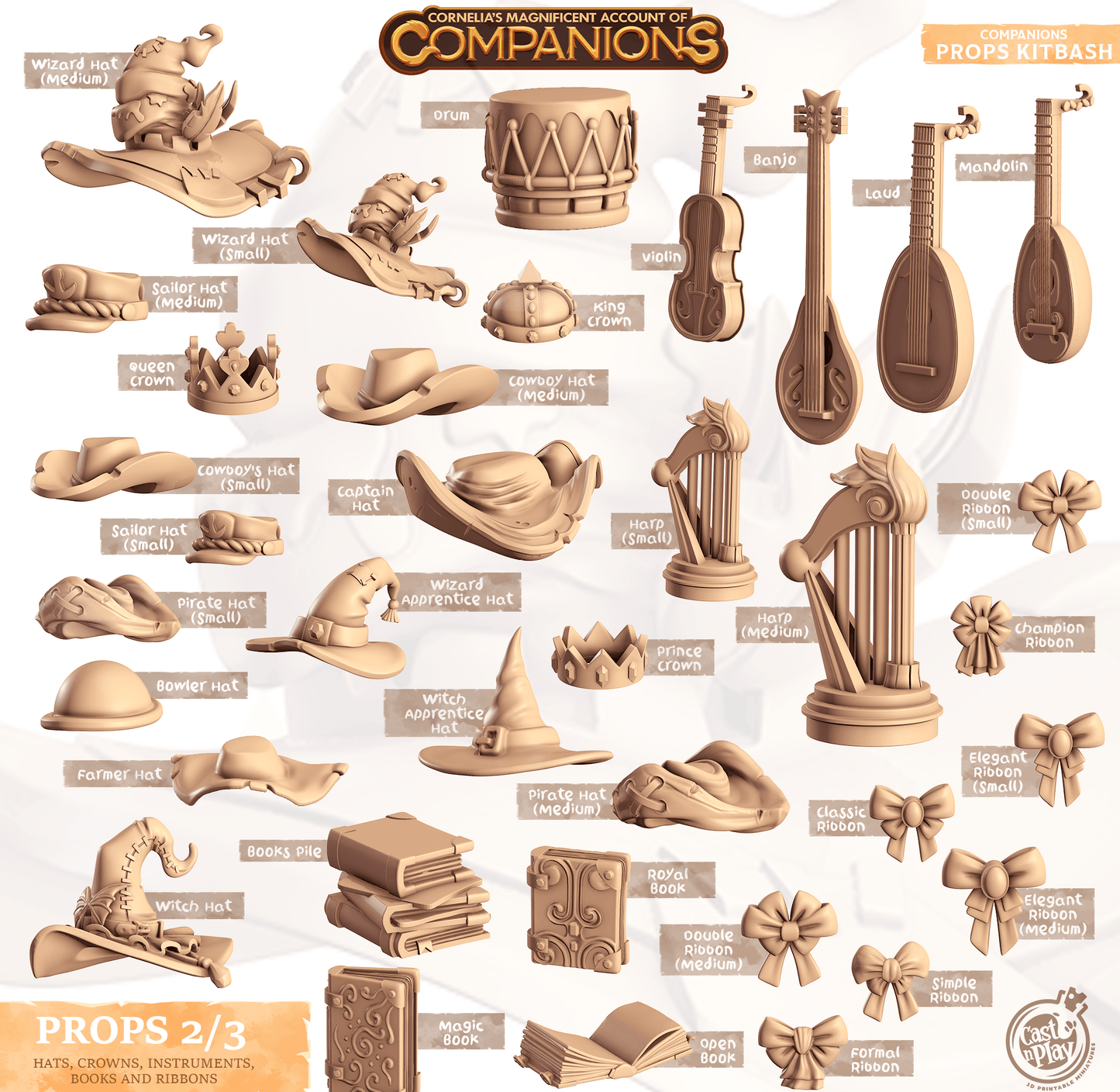 3D Printed Cast n Play Companion's Props Kitbash Companions 28mm 32mm D&D