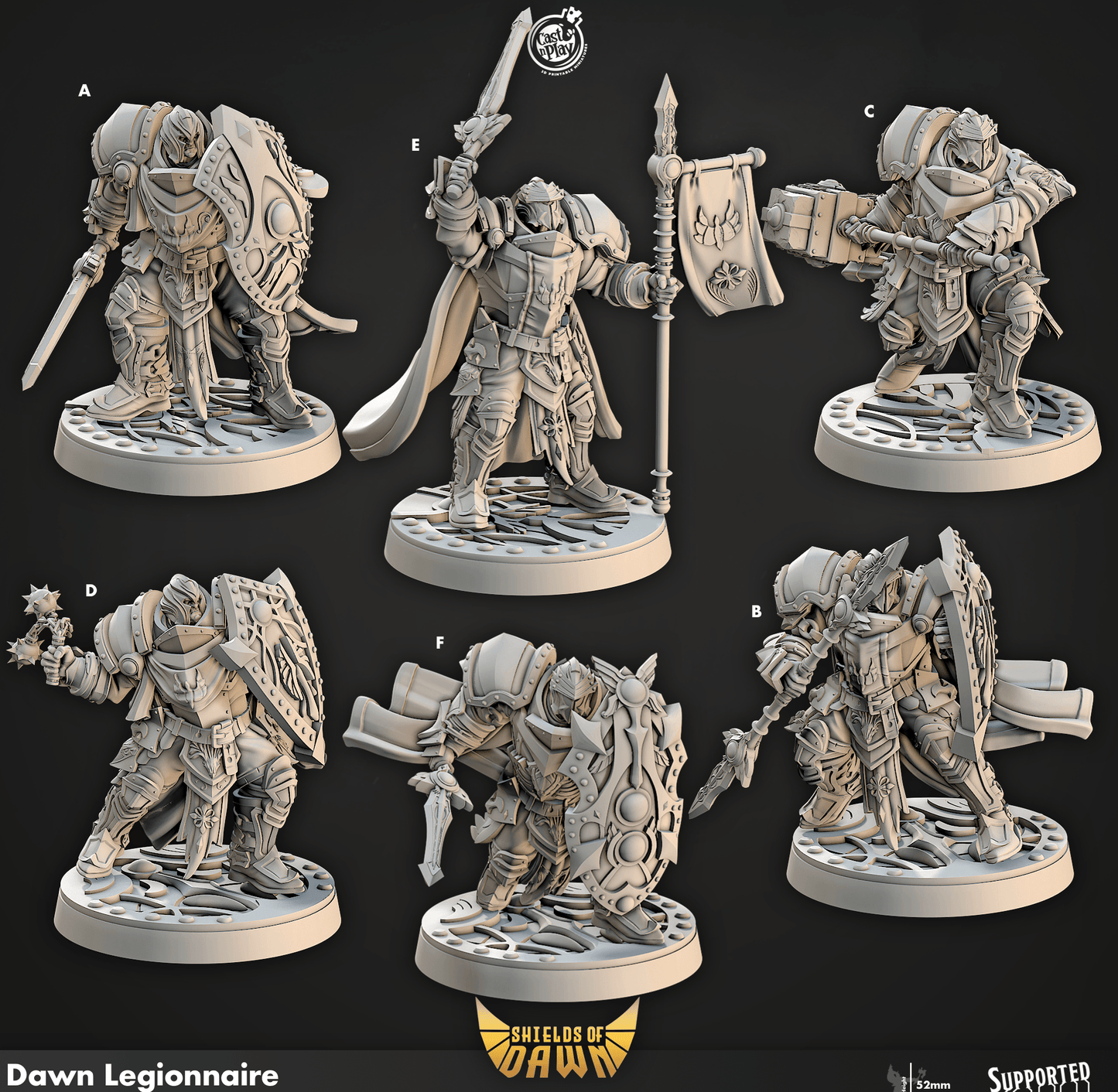 3D Printed Cast n Play Dawn Legionnaire Shields of Dawn 28mm 32mm D&D