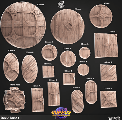 3D Printed Cast n Play Deck Bases Huppus, Space Mercenaries Set 28mm 32mm D&D