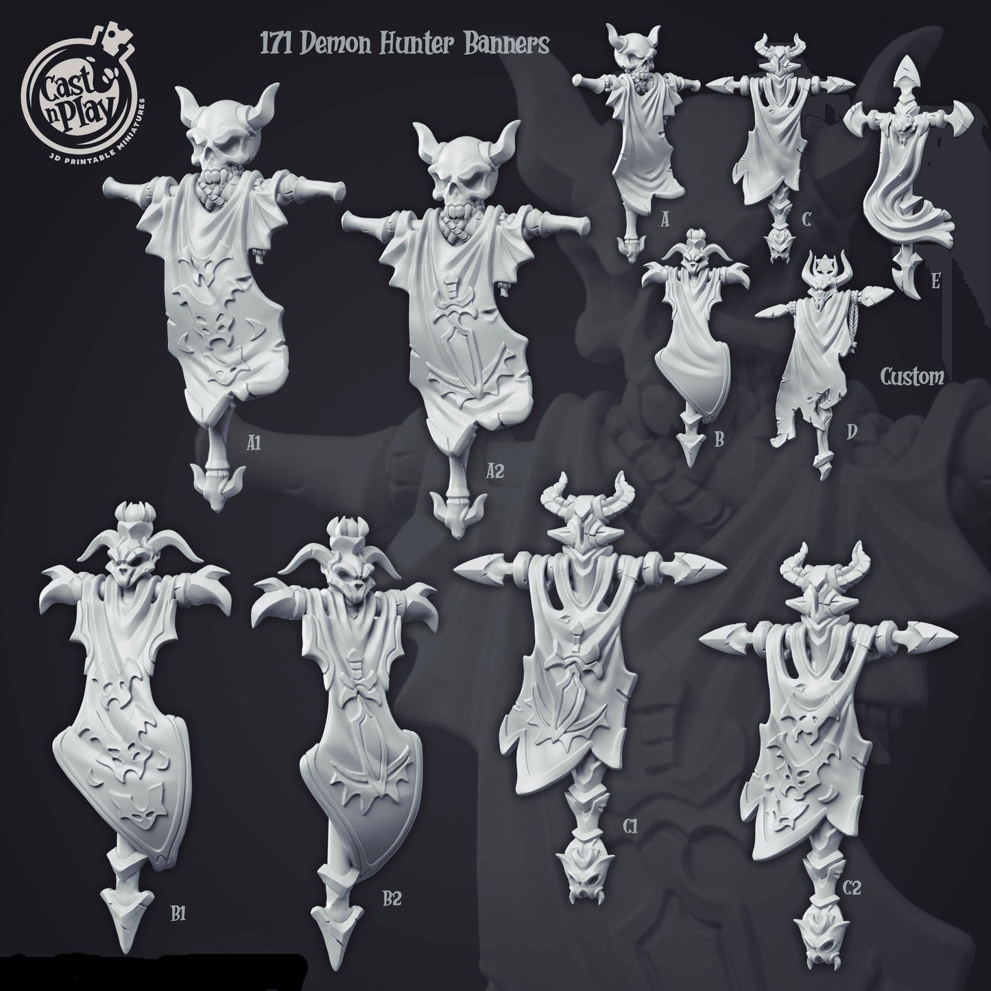 3D Printed Cast n Play Demon Hunter Banners 28mm 32mm D&D