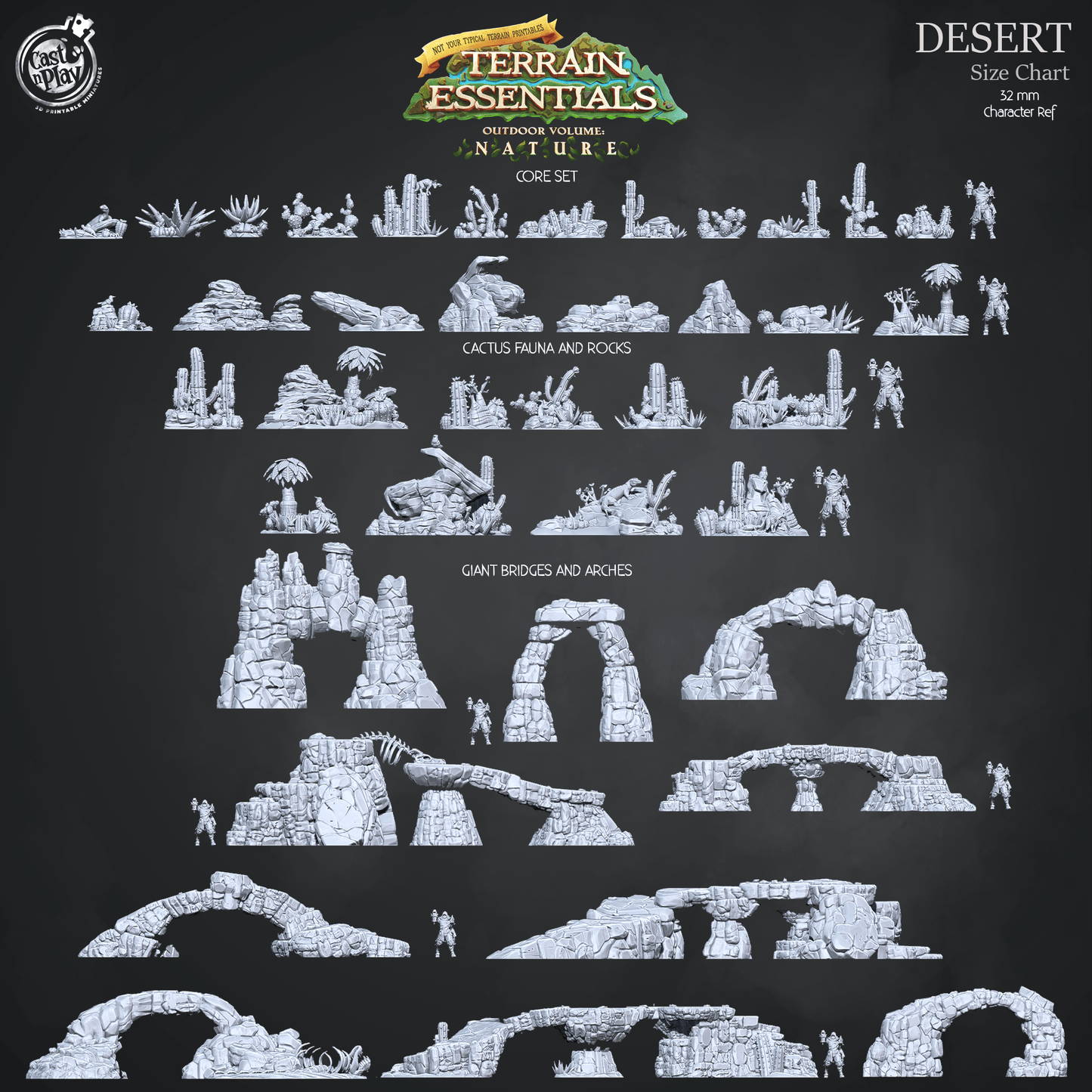 3D Printed Cast n Play Desert Core Set Desert Terrain Set Terrain Essentials Nature 28mm 32mm D&D