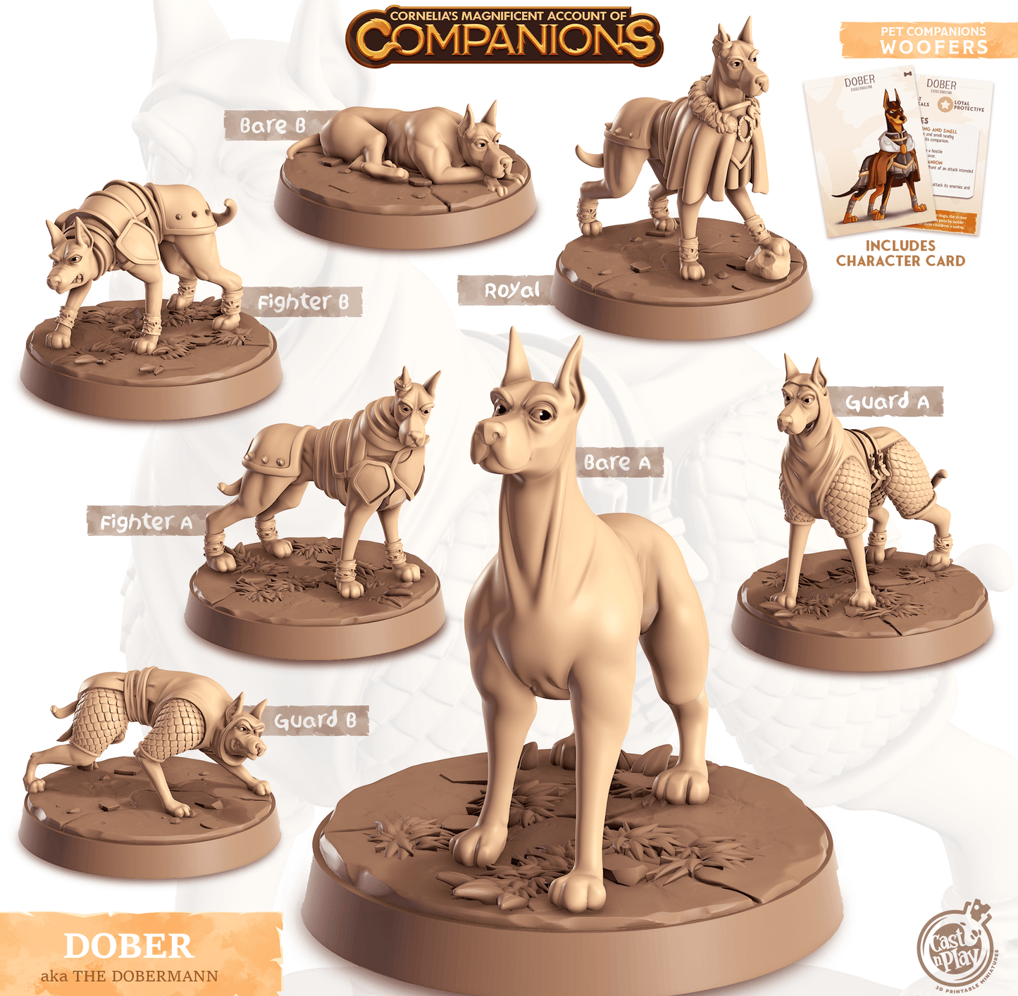 3D Printed Cast n Play Dober - Dobermann Companions 28mm 32mm D&D