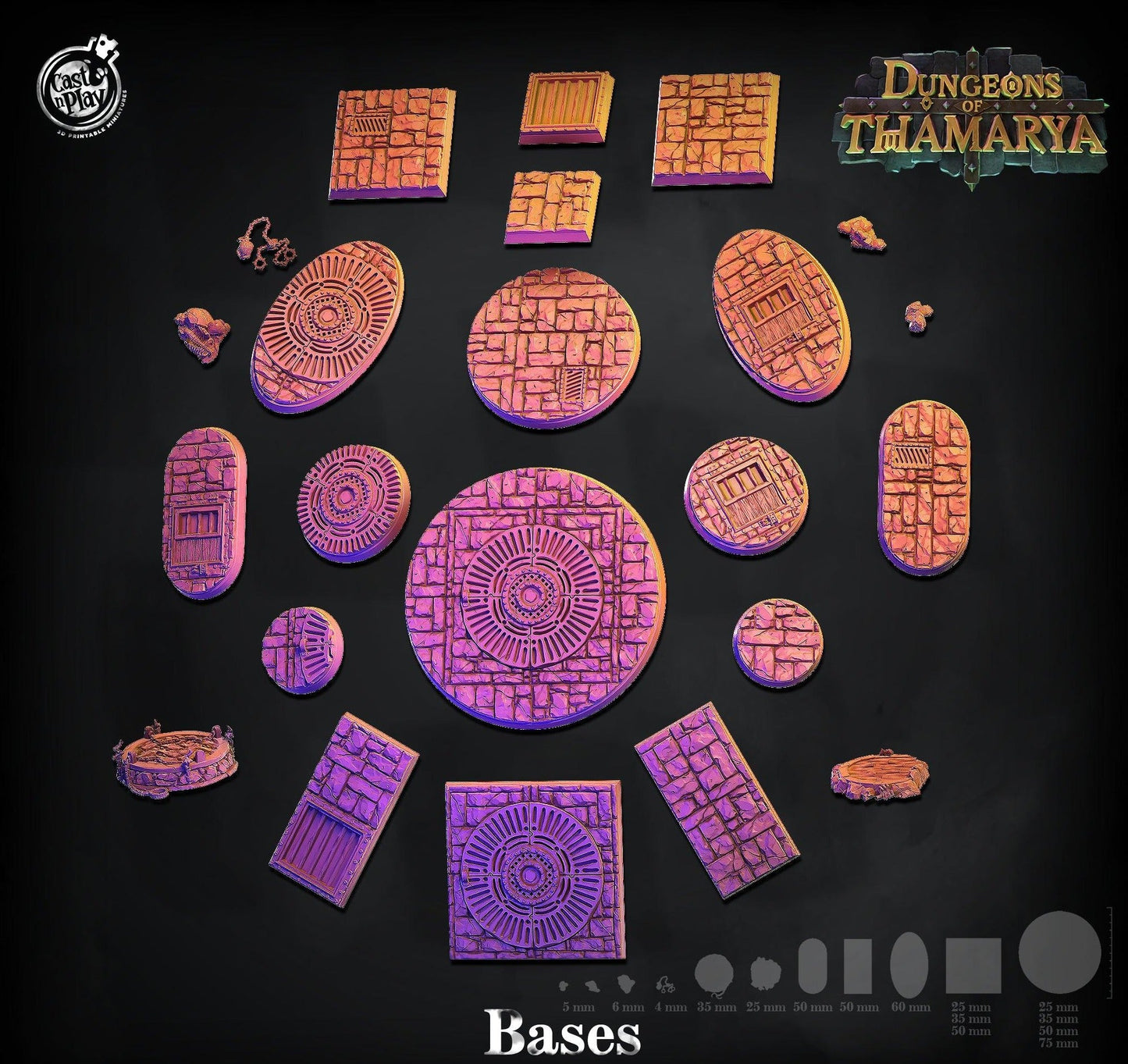 3D Printed Cast n Play Dungeon Bases Set Dungeons of Thamarya 28mm 32mm D&D