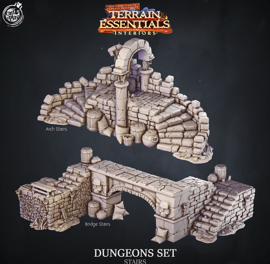 3D Printed Cast n Play Dungeons Stairs and Stairways Essentials 28mm 32mm D&D