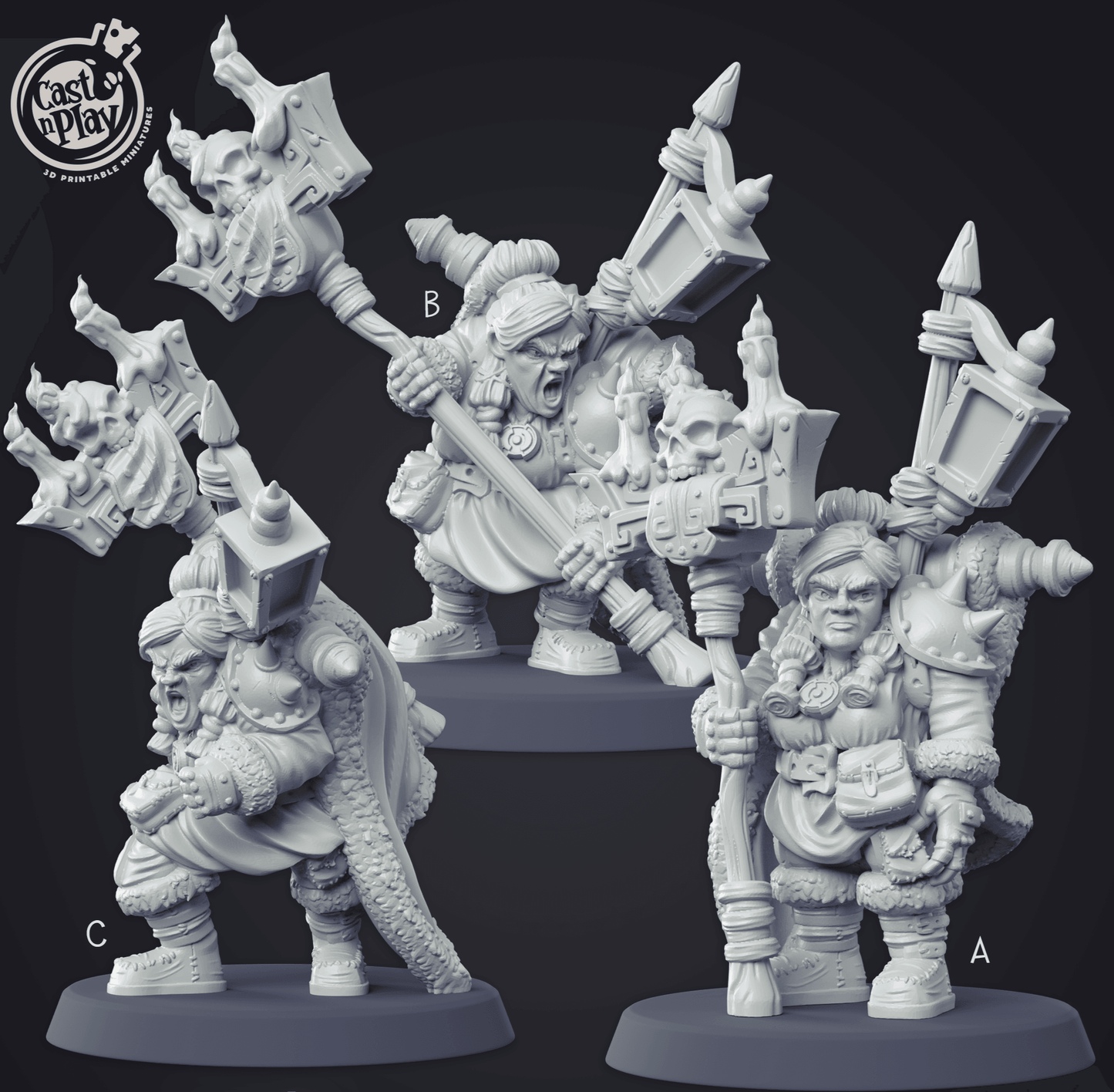 3D Printed Cast n Play - Dwarf Warlock Set 28mm 32mm D&D