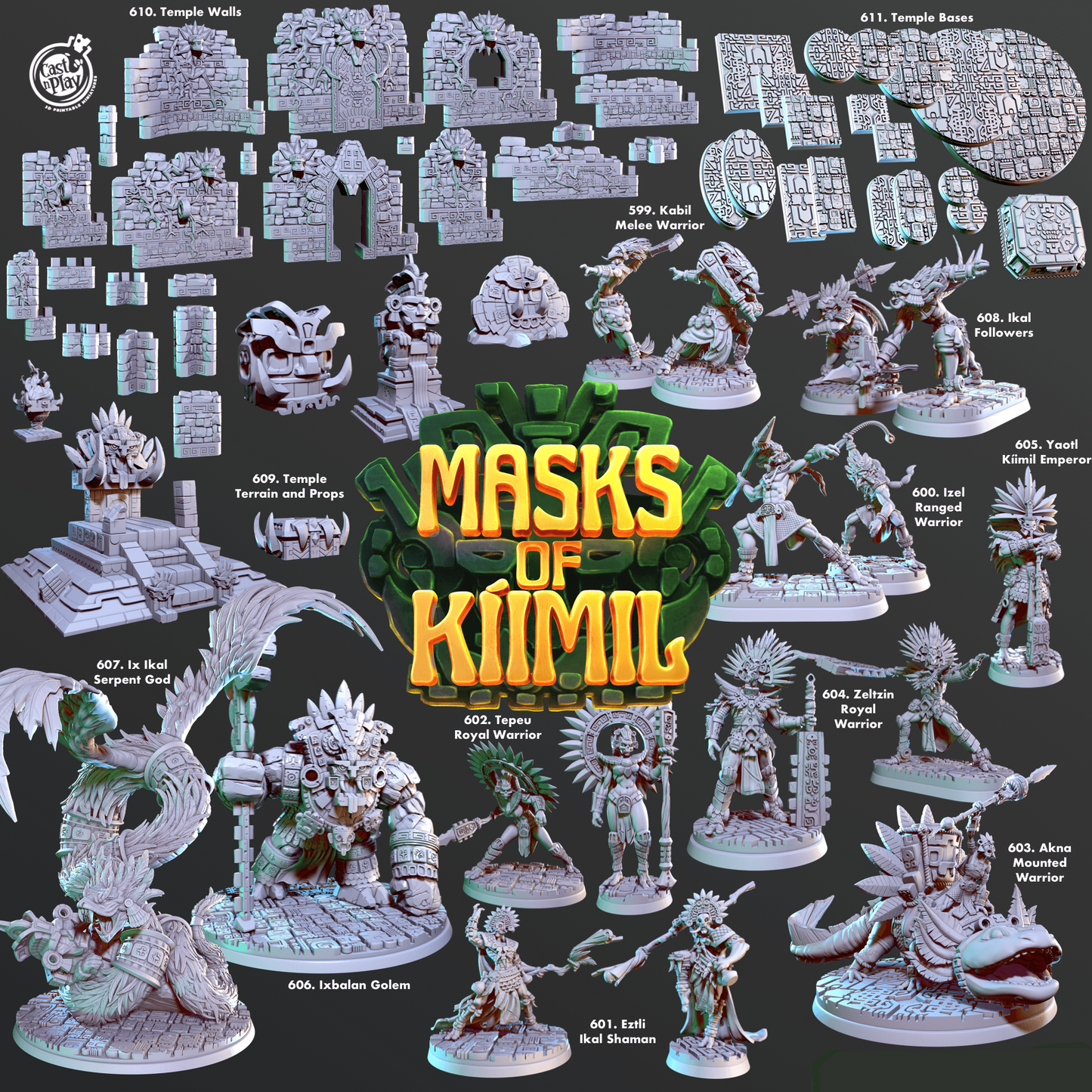 3D Printed Cast n Play Eztli, Ikal Shaman Masks of Kiimil 28 32mm D&D