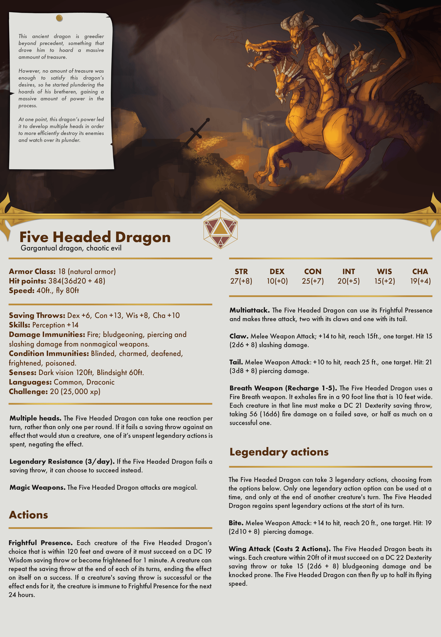 3D Printed Cast n Play Five Headed Dragon Kingdom Of Thamarya 28mm 32mm D&D