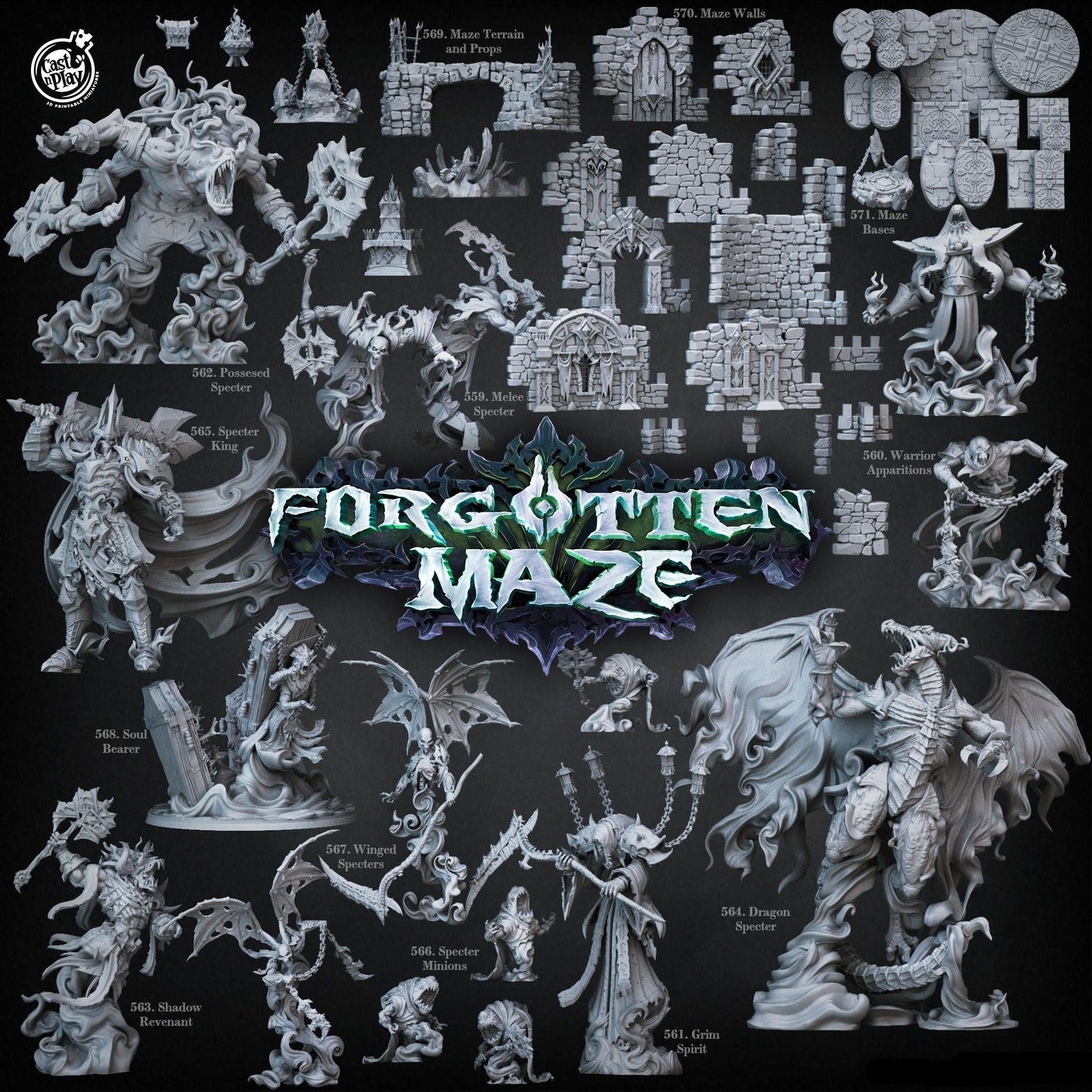 3D Printed Cast n Play Forgotten Maze Bases Set 28mm 32mm D&D