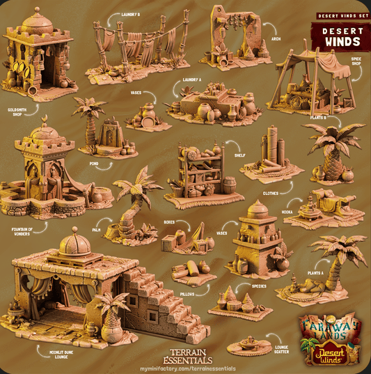 3D Printed Cast n Play Sunny Mirage Scatter Desert Winds Terrain Set 28mm 32mm D&D