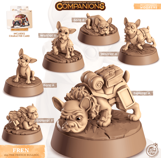 3D Printed Cast n Play Fren - French Bulldog Companions 28mm 32mm D&D