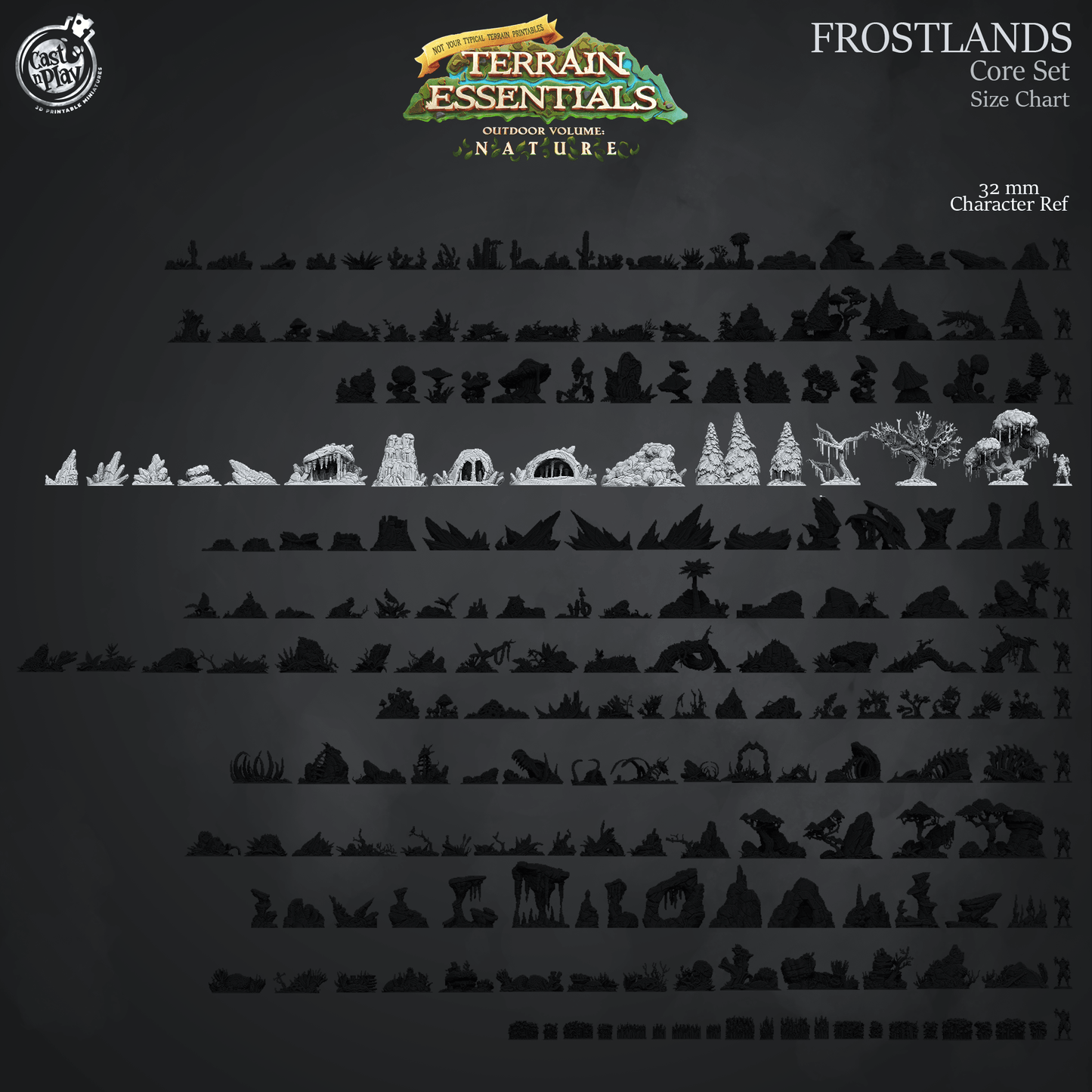 3D Printed Cast n Play Frostlands Core Set Frostlands Terrain Set Terrain Essentials Nature 28mm 32mm D&D