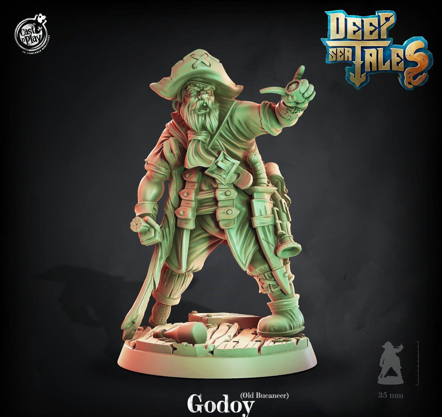 3D Printed Cast n Play Godoy Old Bucaneer Deep Sea Tales 28mm 32mm D&D