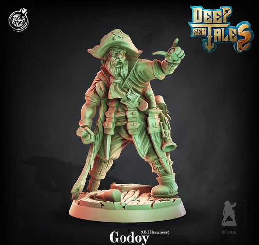 3D Printed Cast n Play Godoy Old Bucaneer Deep Sea Tales 28mm 32mm D&D