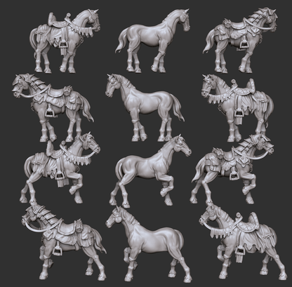 3D Printed Cast n Play Horses  Set Townsfolk 28mm 32mm D&D