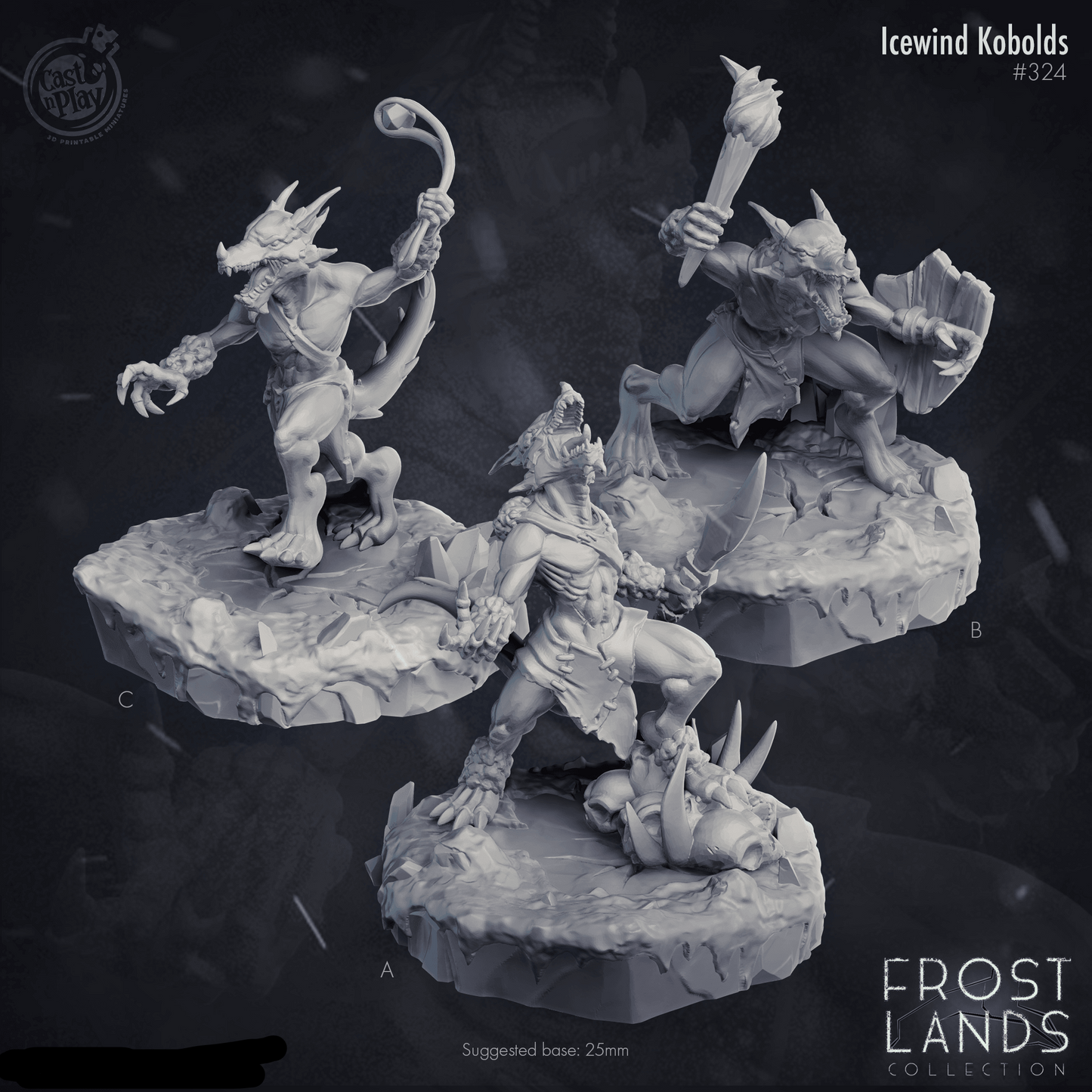 3D Printed Cast n Play Icewind Kobolds Frost Lands 28mm 32mm D&D