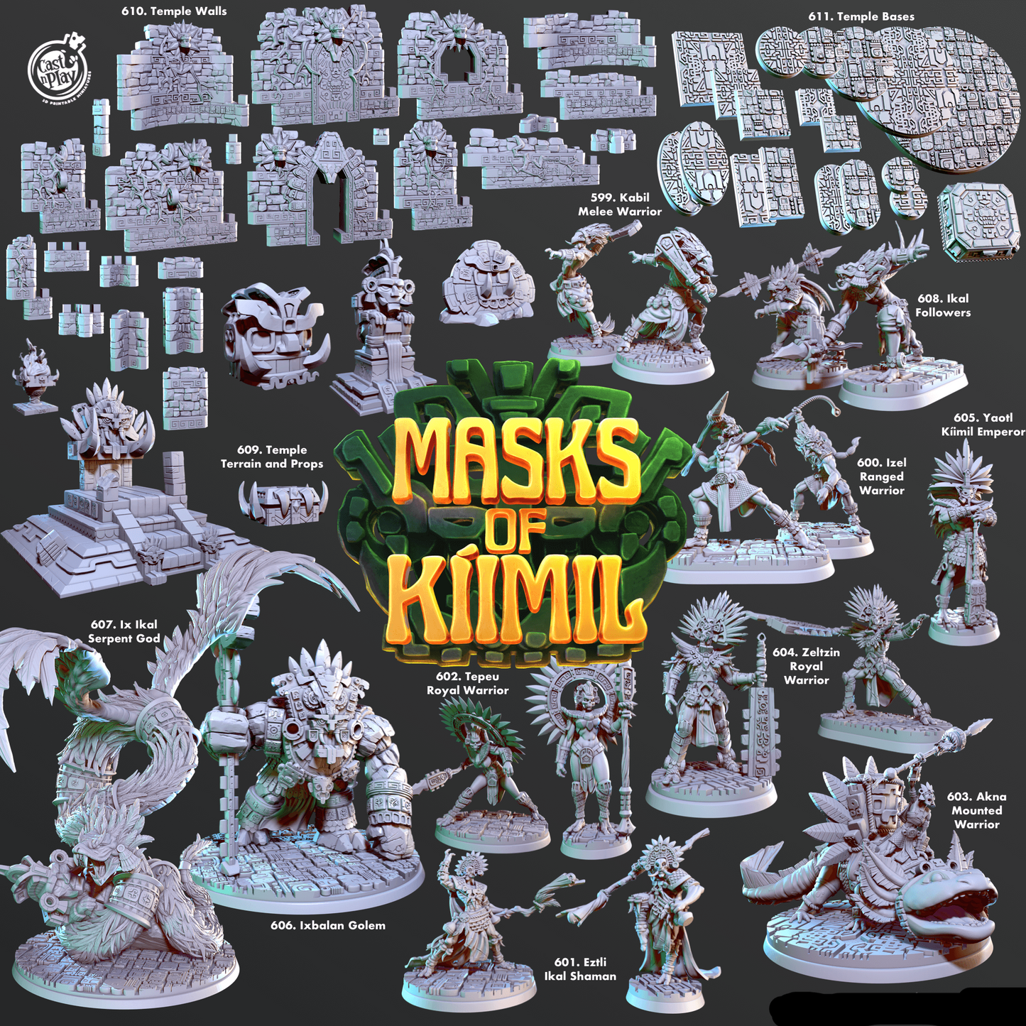 3D Printed Cast n Play Ikal Followers Masks of Kiimil 28 32mm D&D