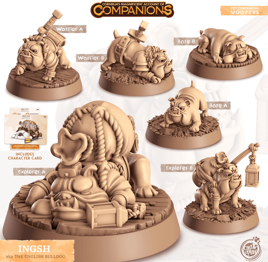 3D Printed Cast n Play Ingsh - English Bulldog Companions 28mm 32mm D&D