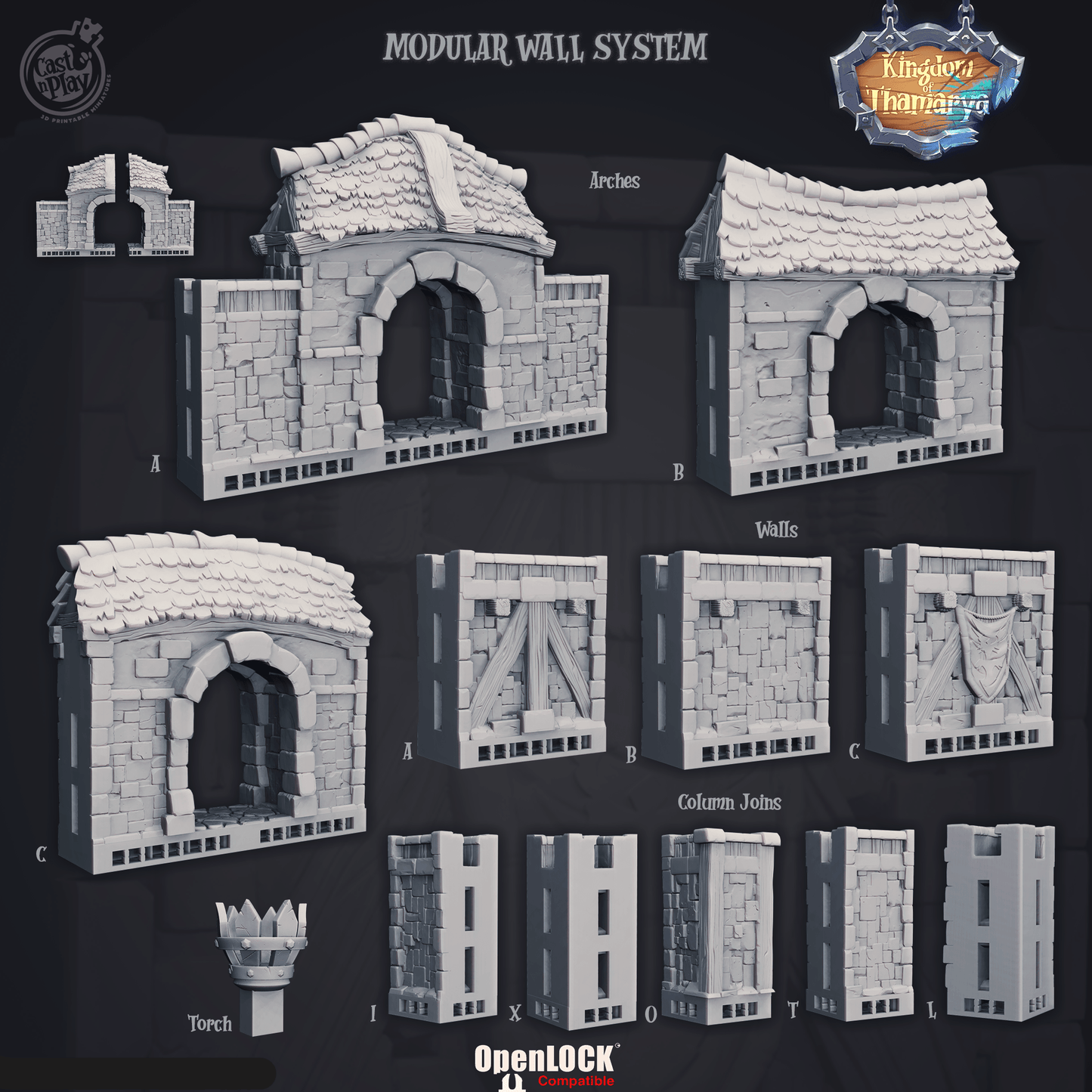 3D Printed Cast n Play Kingdom Walls Kingdom Of Thamarya 28mm 32mm D&D