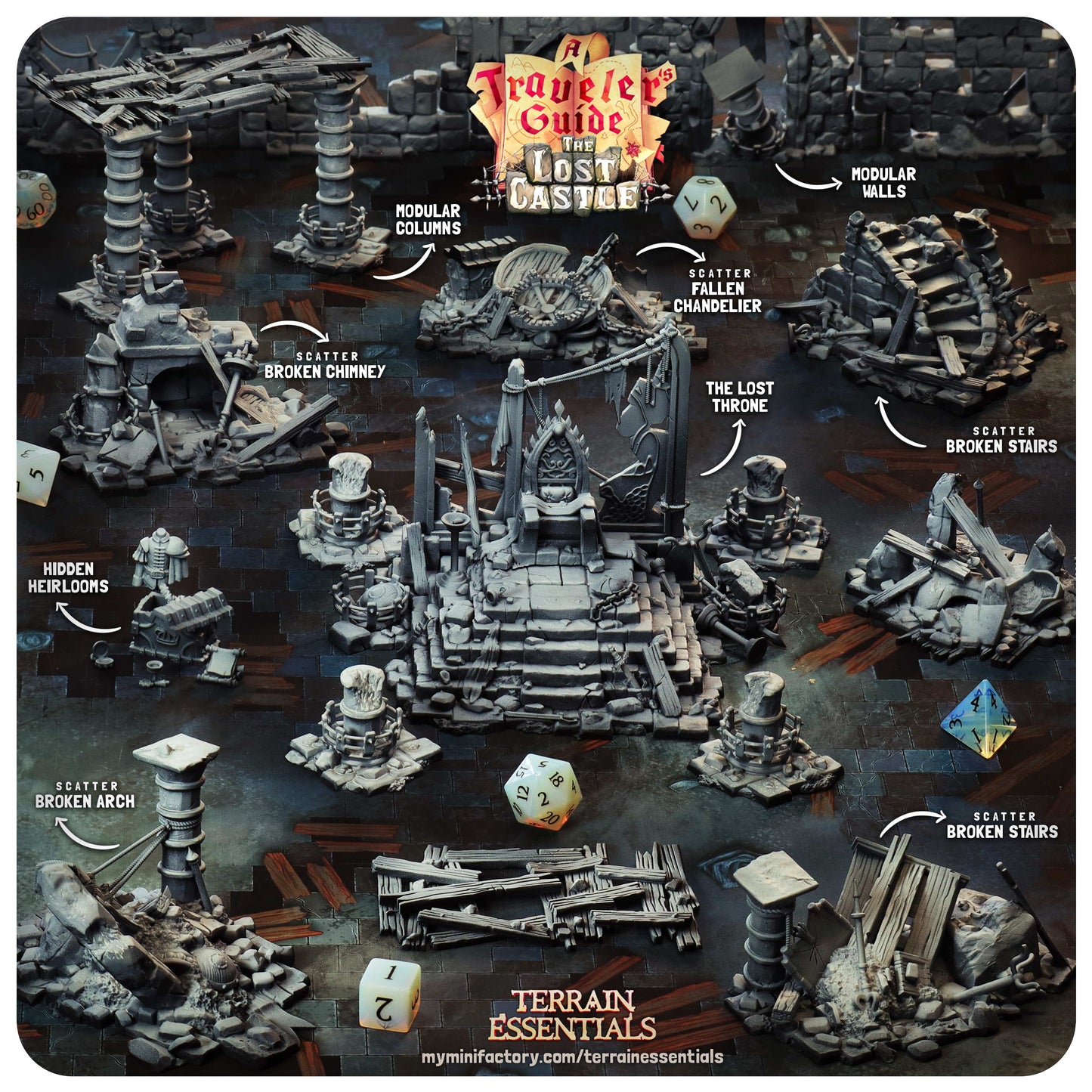 3D Printed Cast n Play Lost Throne The Lost Castle Terrain Set 28mm 32mm D&D