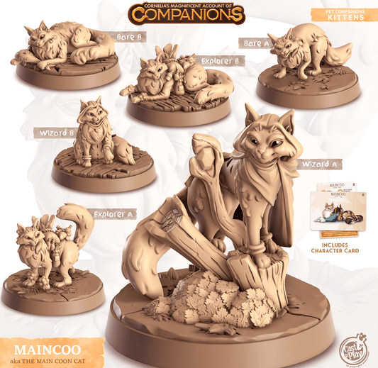 3D Printed Cast n Play Maincoo - Main Coon Cat Companions 28mm 32mm D&D