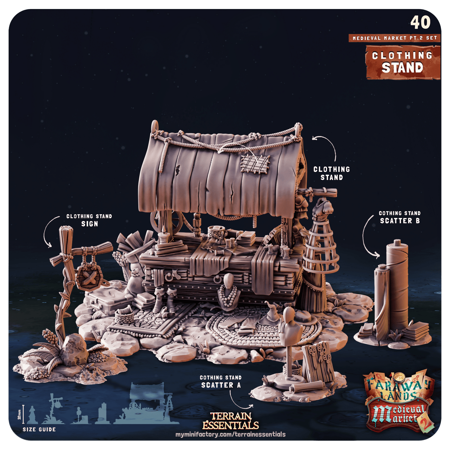 3D Printed Cast n Play Medieval Market 2 Terrain Set 28mm 32mm D&D