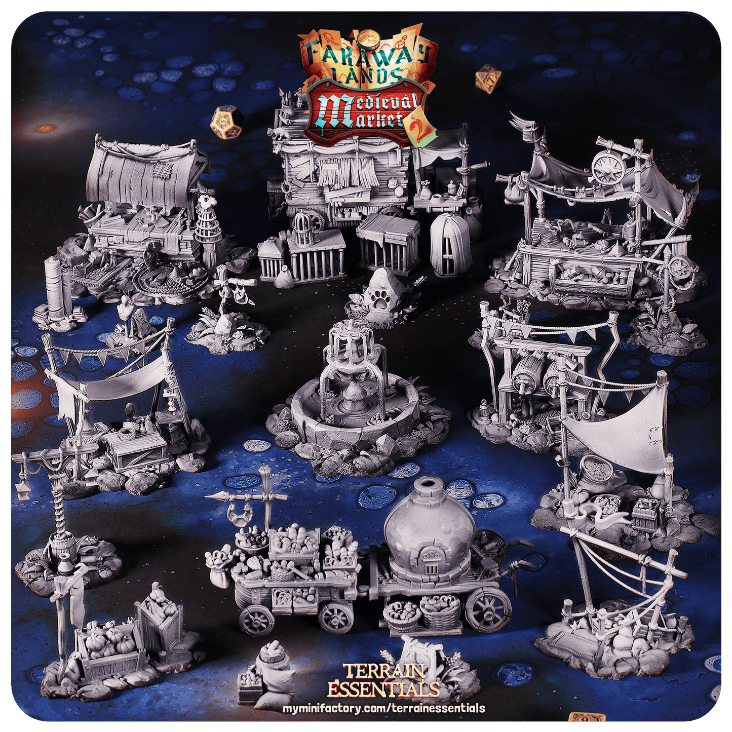 3D Printed Cast n Play Medieval Market 2 Terrain Set 28mm 32mm D&D