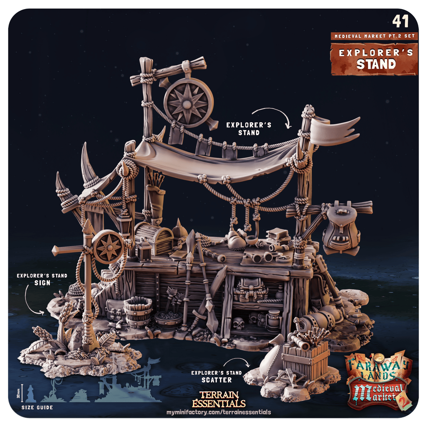 3D Printed Cast n Play Medieval Market 2 Terrain Set 28mm 32mm D&D