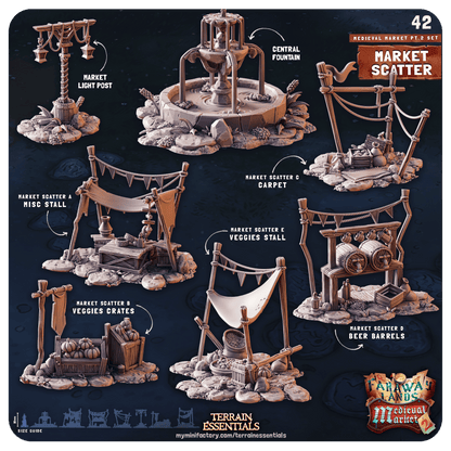 3D Printed Cast n Play Medieval Market 2 Terrain Set 28mm 32mm D&D