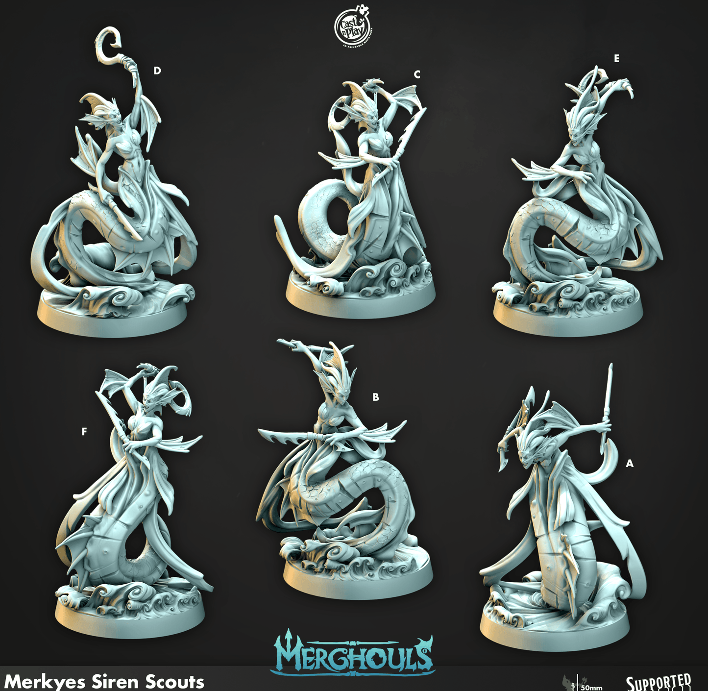 3D Printed Cast n Play Merghouls Merkyes Siren Scouts 28mm 32mm D&D