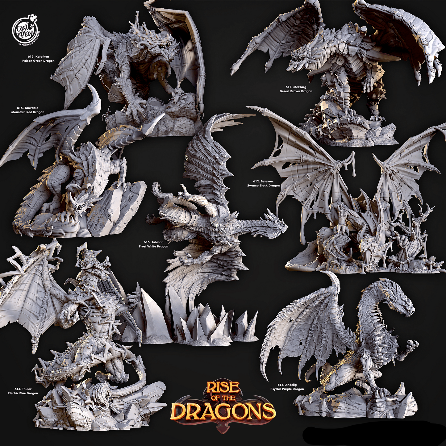 3D Printed Cast n Play Mezsarg Desert Brown Dragon Rise of the Dragons 28 32mm D&D