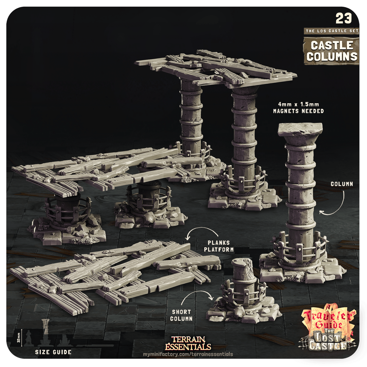 3D Printed Cast n Play Modular Columns The Lost Castle Terrain Set 28mm 32mm D&D
