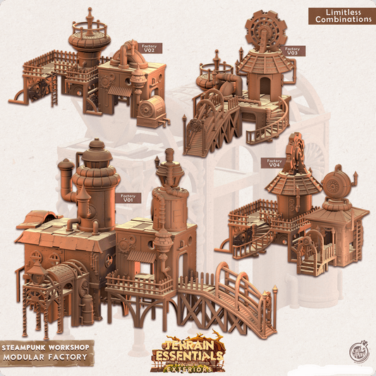 3D Printed Cast n Play Modular Factory Steampunk City 28mm 32mm D&D