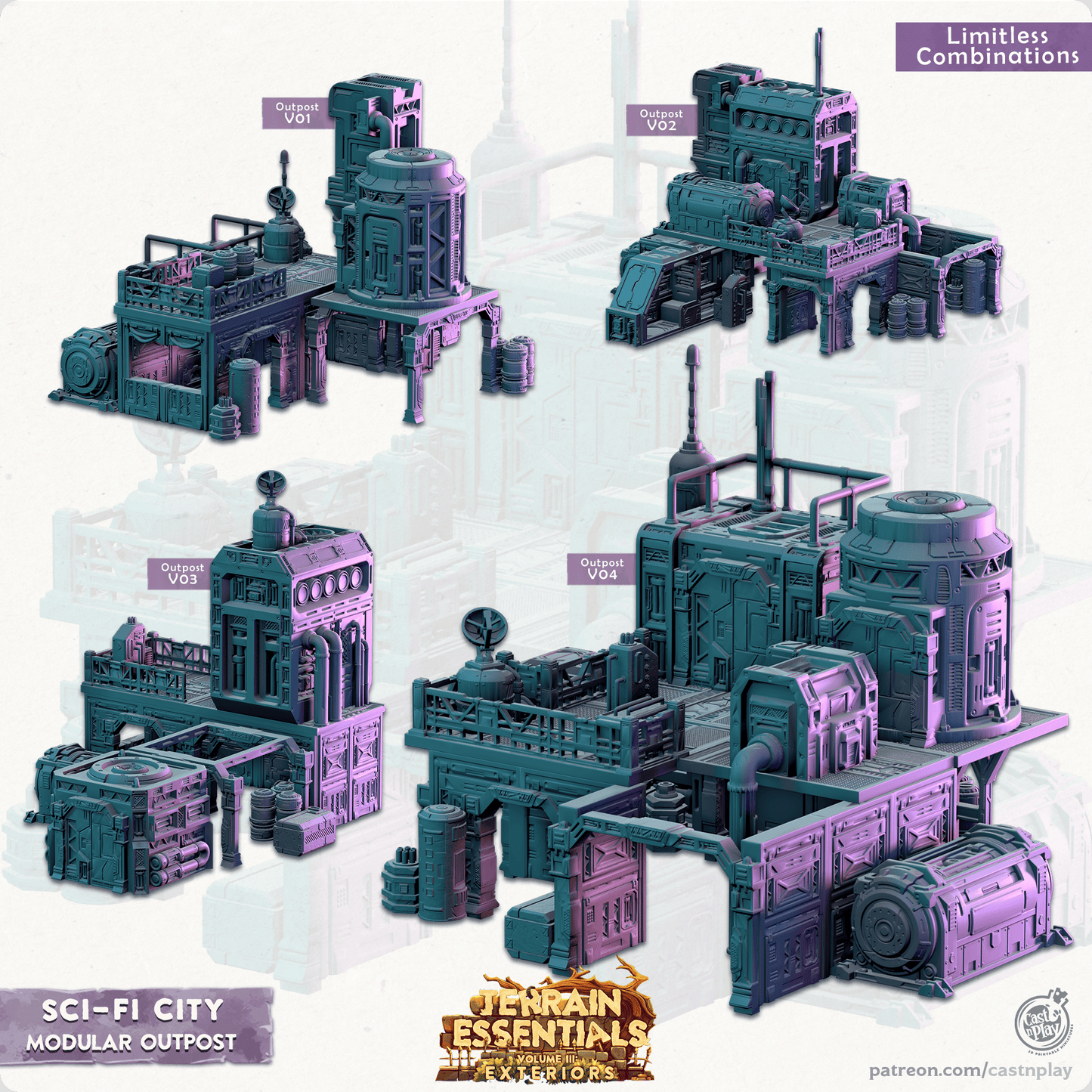 3D Printed Cast n Play Modular Outposts Sci-Fi City Set Terrain Essentials Vol III Exteriors 28mm 32mm D&D
