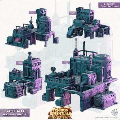 3D Printed Cast n Play Modular Outposts Sci-Fi City Set Terrain Essentials Vol III Exteriors 28mm 32mm D&D
